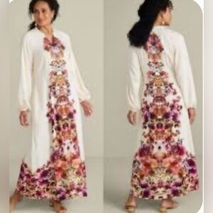 Soft Surroundings White Maxi Dress with Floral Print